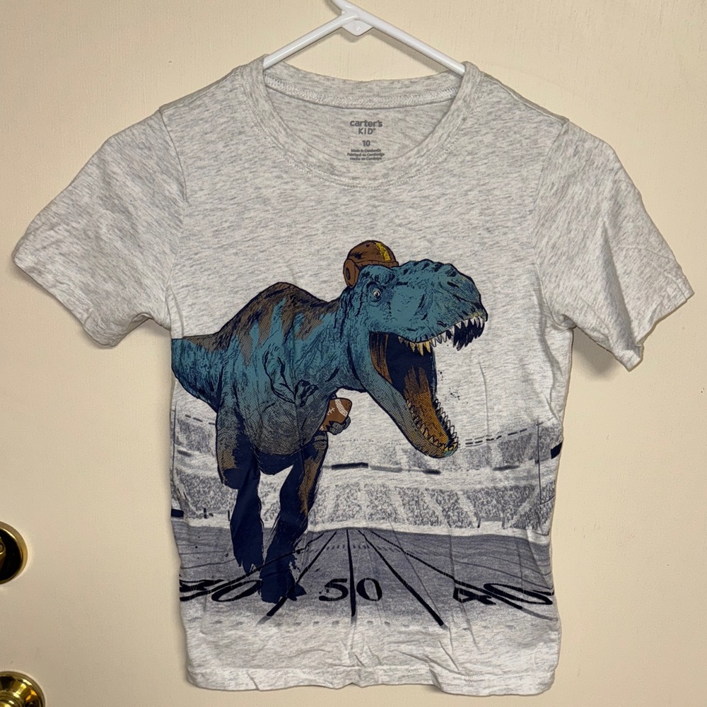 Carter's Gray T-Shirt with Blue Dinosaur and Football Design